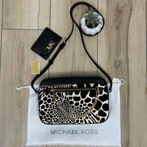 3pcs MICHAEL KORS EW Chain Crossbody Bag, Large Reed Card Holder & Dust Bag NWT